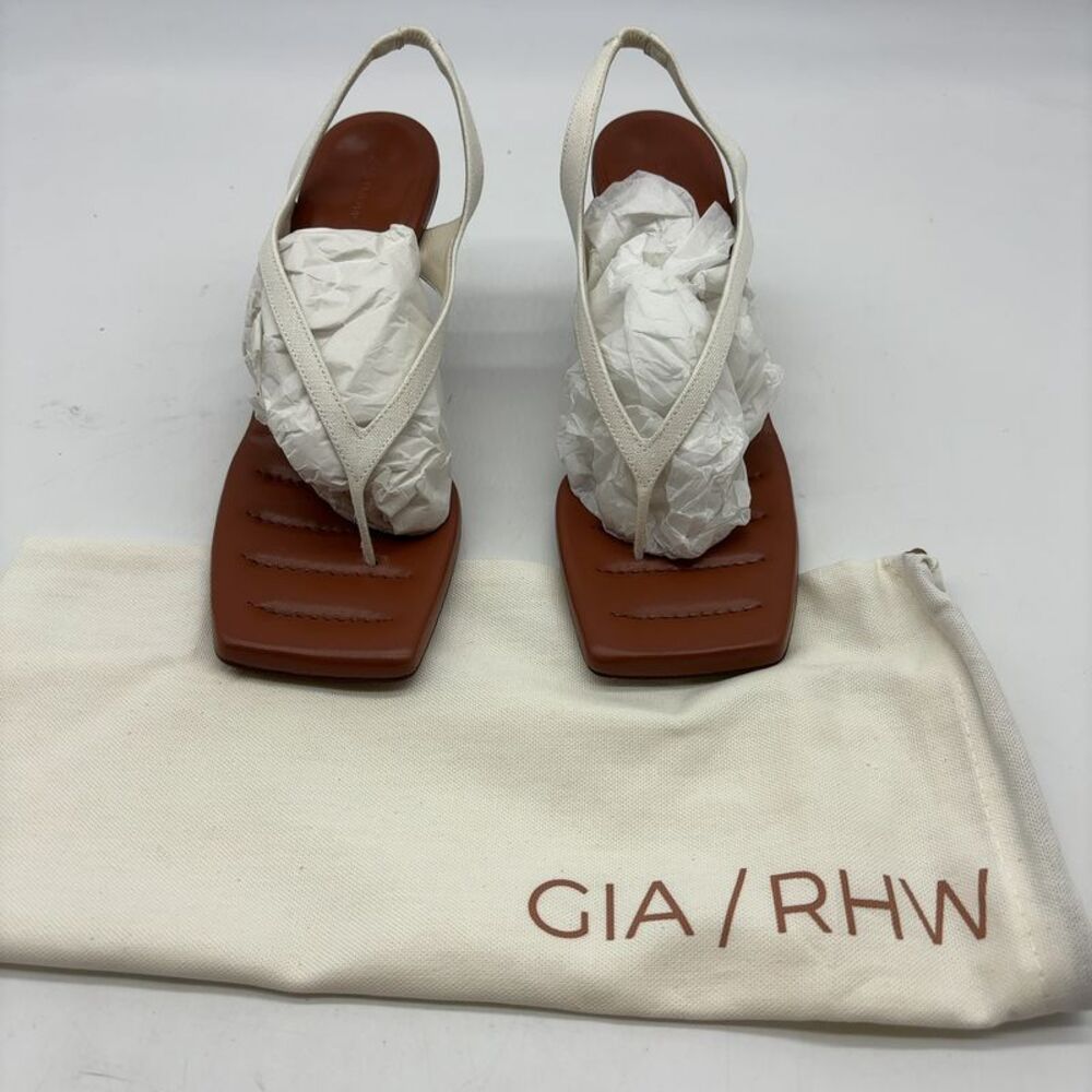 Gia Borghini Neutral Brown Leather Square-Toe Slingback Sandals
